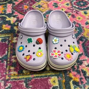 Lavender Crocs (charms included but can be taken out)